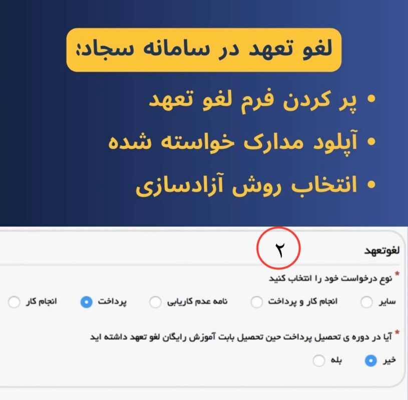 لغو تعهد در سامانه سجاد